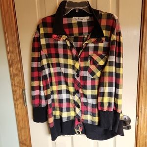 Erica Brooke checkered plaid retro  button down 3/4 sleeves